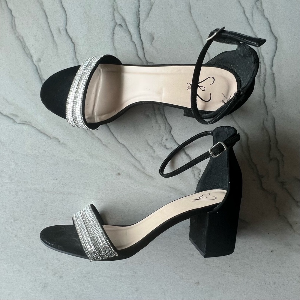 Sparkly Rhinestone and Faux Suede heels 2 straps